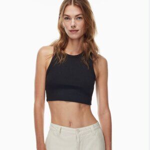 TNA Artizia Ribbed Cropped Racer Tank Black XS